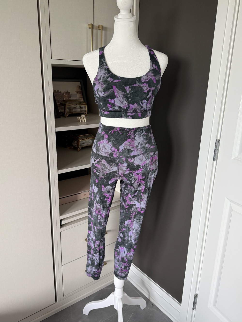 lululemon athletica Black and Purple Floral Active Set